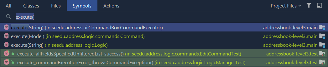 Using the `Search for target by title` feature. `Navigate` > `Symbol`.